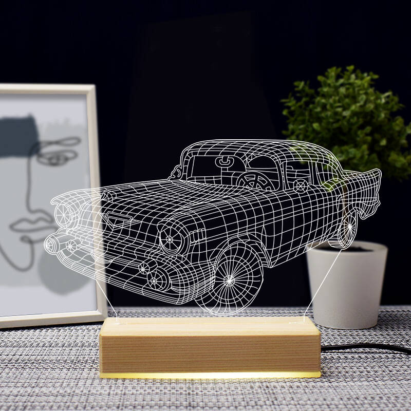 Laser Cut Vintage Car 3D Illusion Night Lamp Free Vector