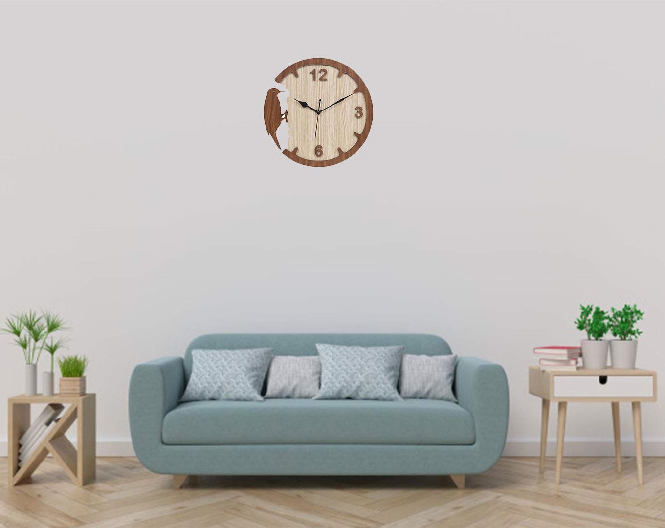 Laser Cut Woodpecker Style Wall Clock Modern Design Decorative Clock Free Vector