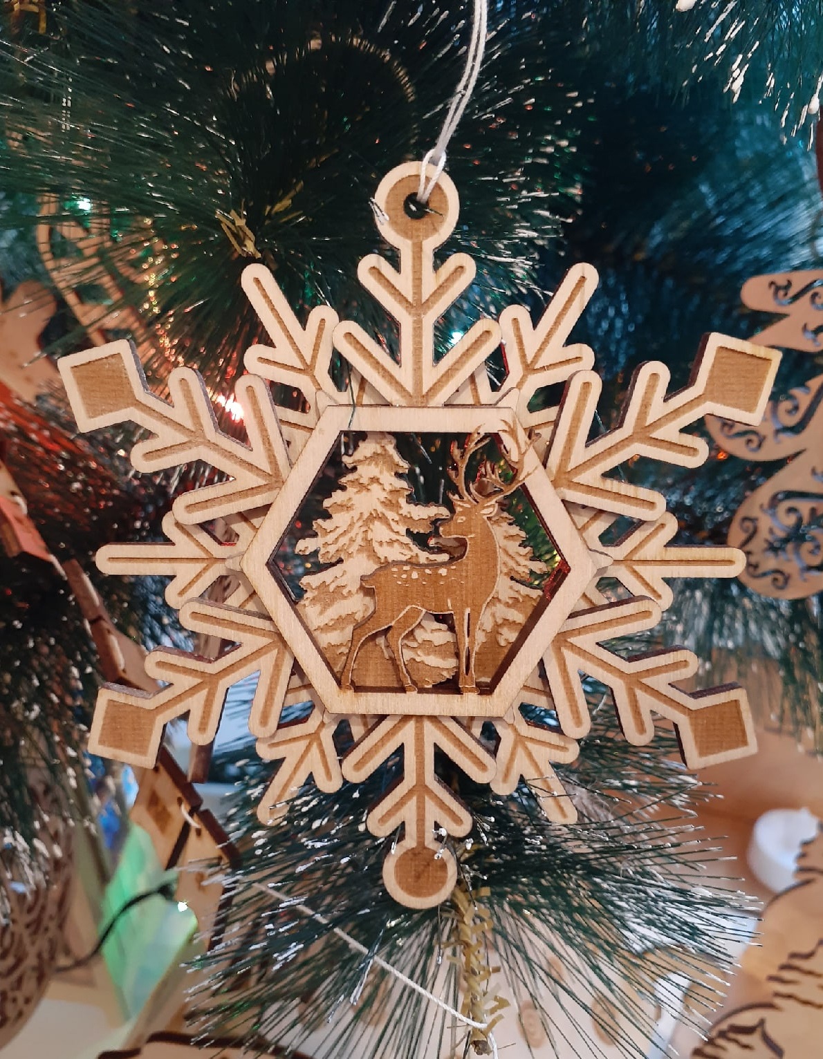 Laser Cut Wooden Deer Snowflakes Christmas Tree Toys Free Vector
