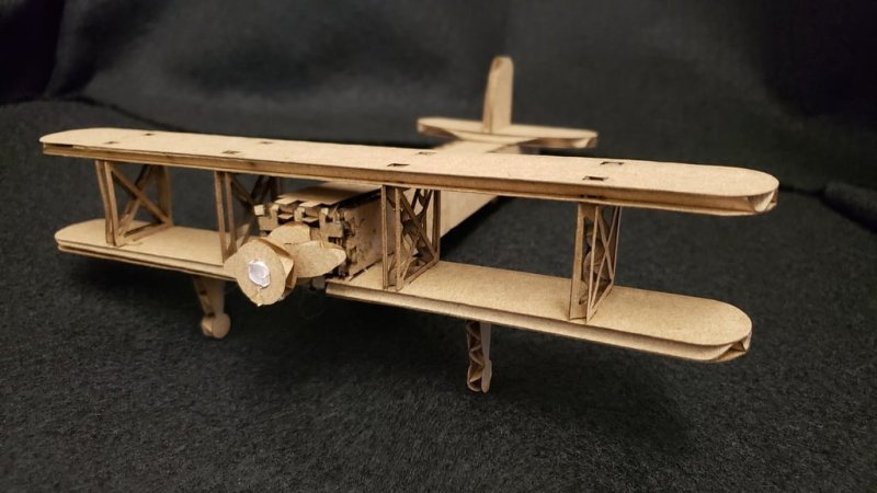 Laser Cut Cardboard Bi-Plane Free Vector Download - 3axis.co - 3D model önizlemesi