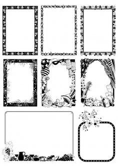 Black and white Border Frame with Floral Patterns Free Vector