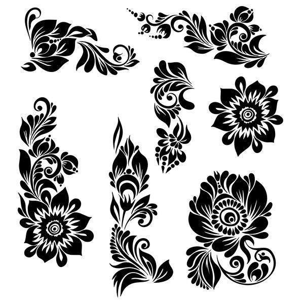 Black Ornaments Floral Vector Illustration dxf File Free Download