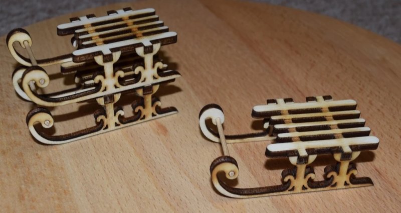 Laser Cut Small Wood Sleigh DXF File Free Download - 3axis.co - 3D model önizlemesi