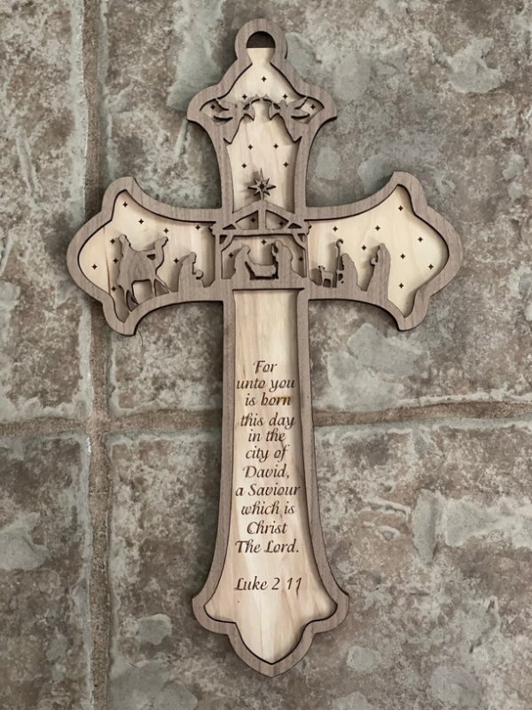 Laser Cut Nativity Cross Scripture Christmas Ornament Free Vector Download - 3axis.co - 3D model önizlemesi