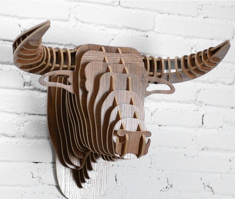 Kit Laser Cut Bulls Head Animal Trophy 3D Wall Art 