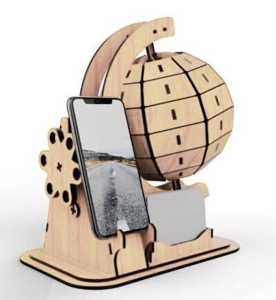 Laser Cut World Globe Table Top Phone Holder Free Vector cdr Download - 3axis.co - 3D model önizlemesi