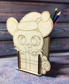 Laser Cut Mouse Pencil Holder Organizer Free Vector