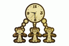 Laser Cut Three Monkeys Clock Template Free Vector