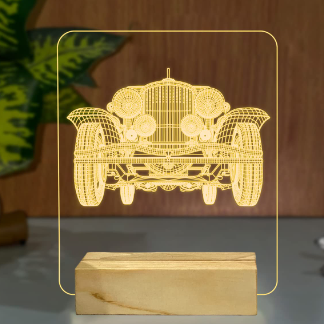 Laser Cut Royal Classic Car 3D Illusion Night Lamp Free Vector