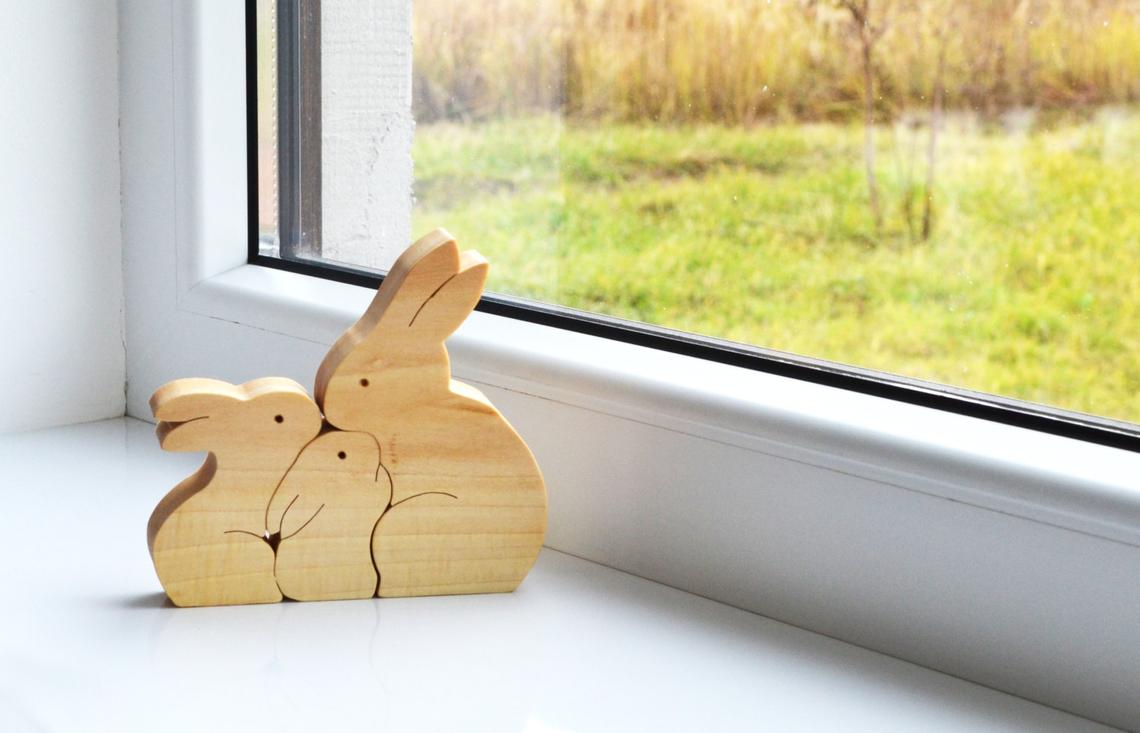 Laser Cut Wooden Bunny Puzzle Bunny Family Easter Kids Gift Toys Free Vector