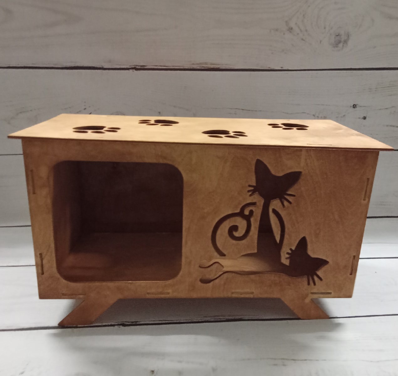 Laser Cut Cat House Birch Plywood 4mm Free Vector