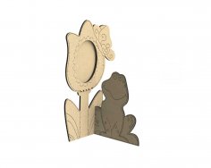 Laser Cut Photo Frame With Flower And Frog Free Vector